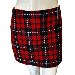 Les Autres Filles Red & Navy Plaid Tartan Bouclé Mini Skirt, M-L
